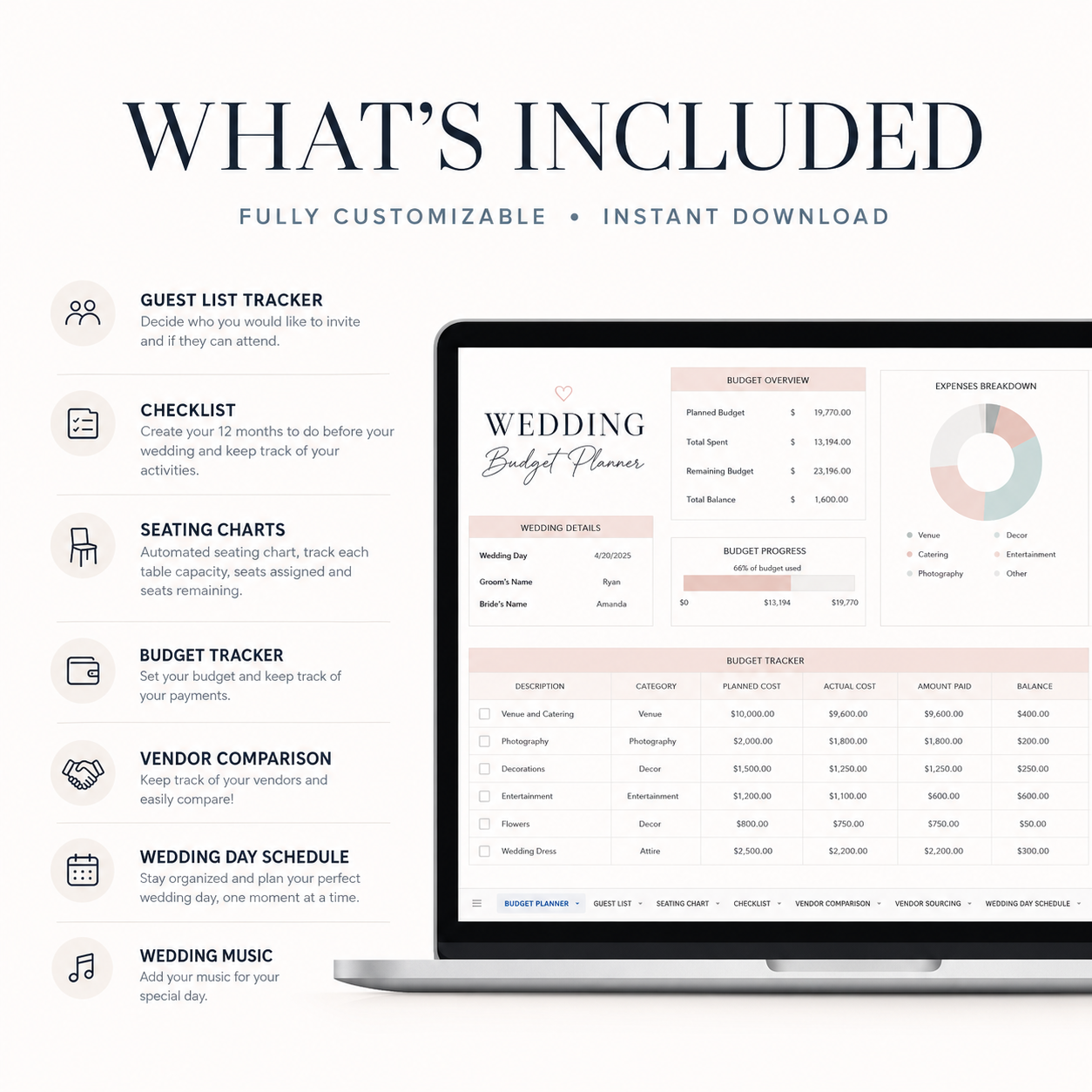 What's Included Spreadsheet Features